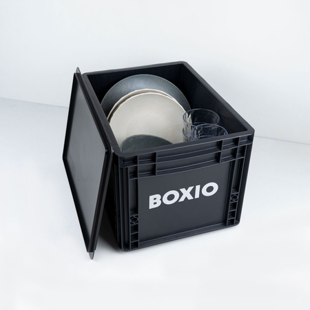 BOXIO SOLO - black Eurobox with lid 40 x 30 x 28 cm made of recycled plastic