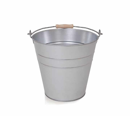 TROBOLO Zinc bucket set: 15 l galvanised bucket with wooden handle and 350 ml aluminium scoop for litter