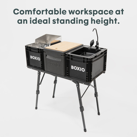 BOXIO TABLE - aluminiowy stół kempingowy na 3 Euroboxy z regulacją nóg 40-62 cm