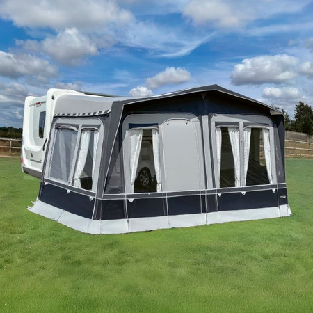 CAMPTECH Brillant Air 21 inflatable seasonal awning - circumference 1150-1175 cm, Camptex polyacrylic, 3 windows, pump included
